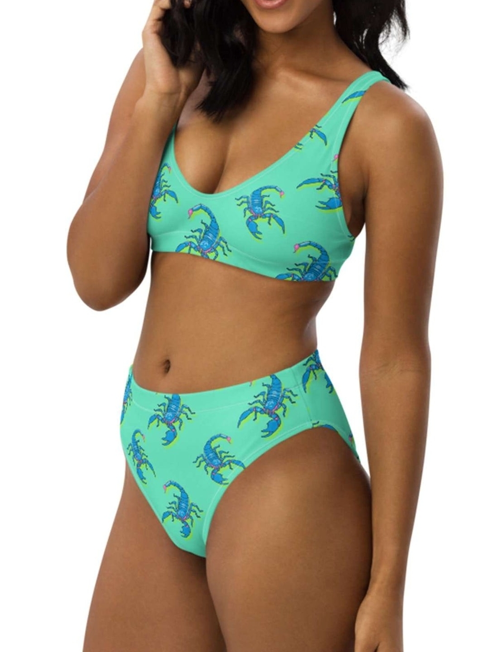Mint Scorpion Print High-Waist Bikini Bottom